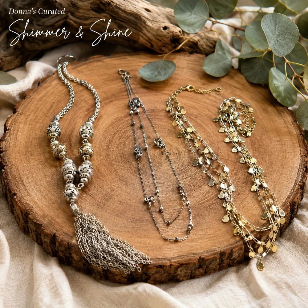 Donna's Curated Shimmer & Shine Necklace Collection Silver Gold Layered Boho